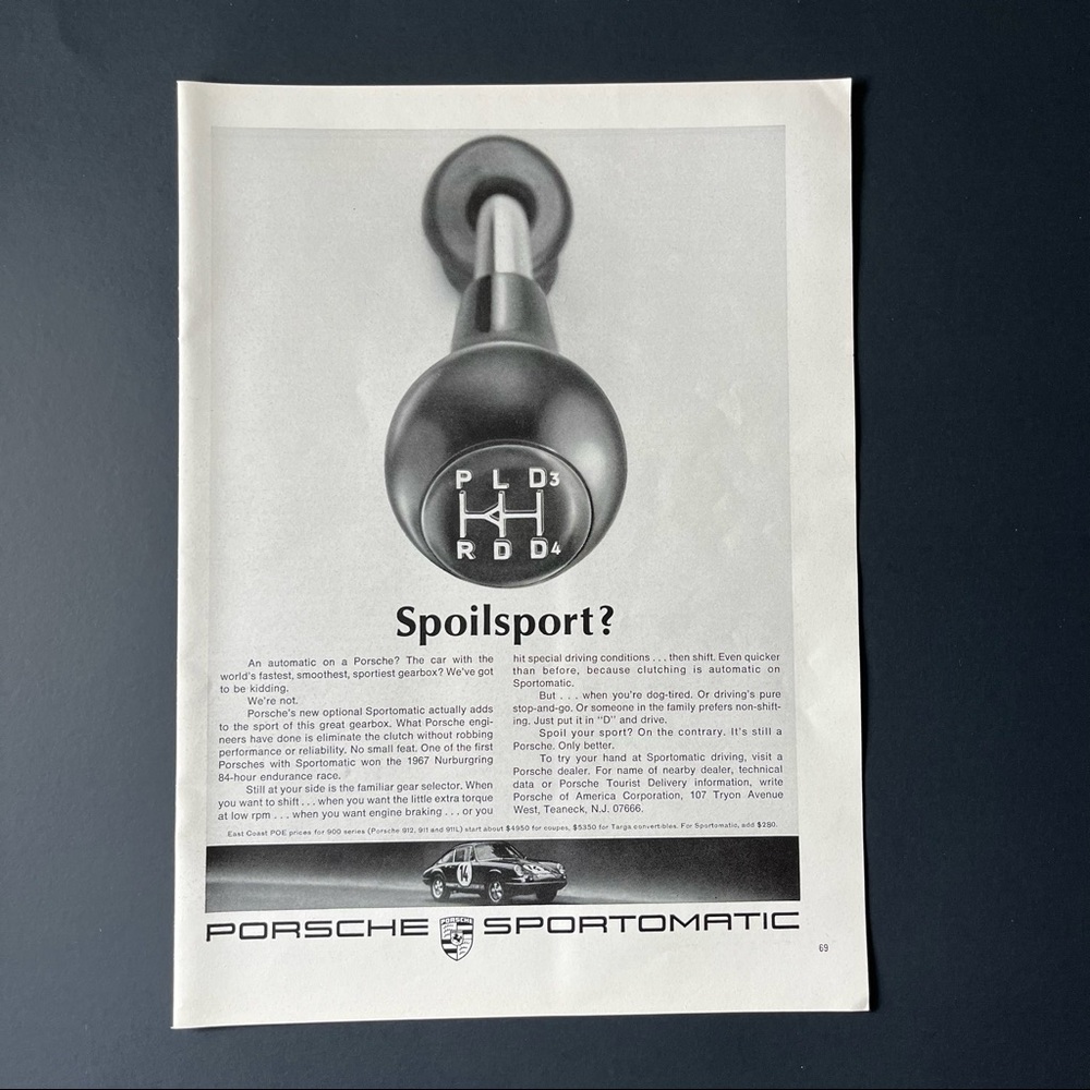 Original Vintage Print Ad 1968 PORSCHE 8.5x11